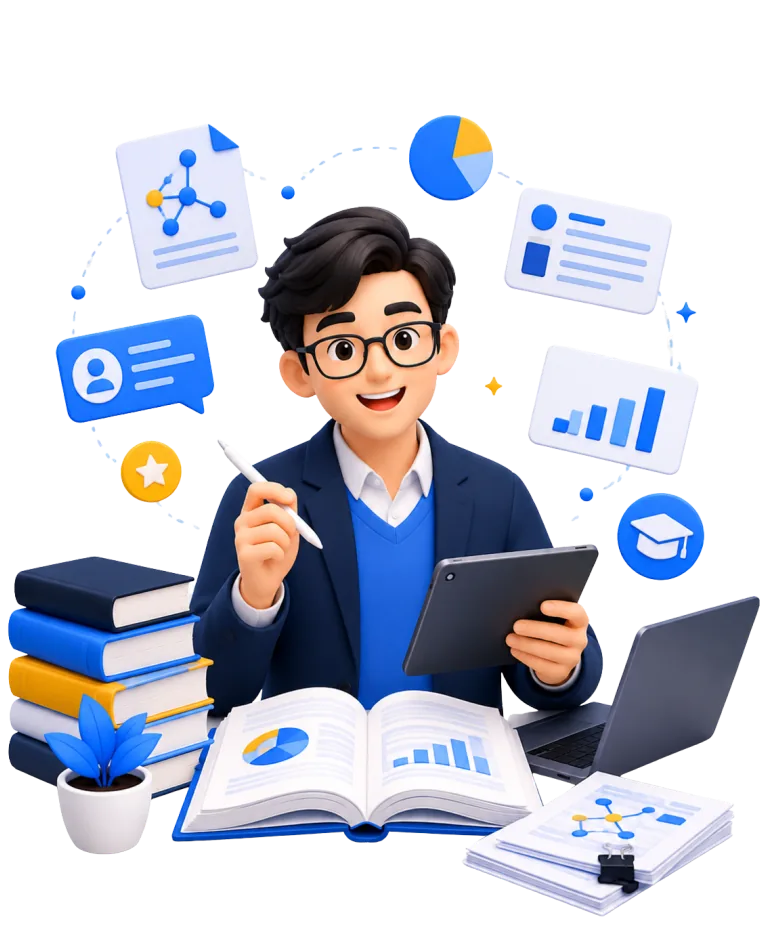 Ilustrasi dosen dengan materi akademik