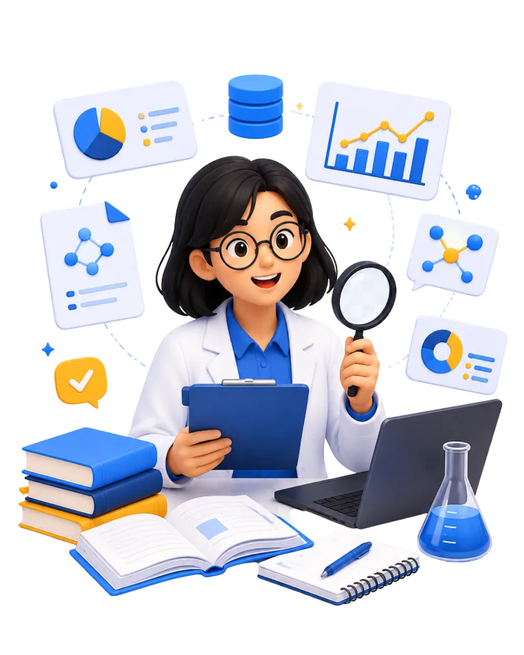 Ilustrasi peneliti menganalisis data riset