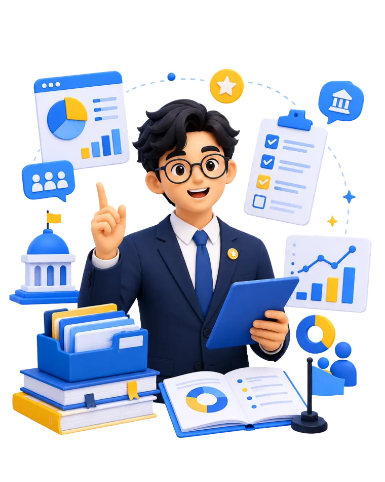 Ilustrasi pembuat kebijakan membaca data